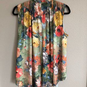 Deletta Green High Neck Floral Sleeveless Blouse